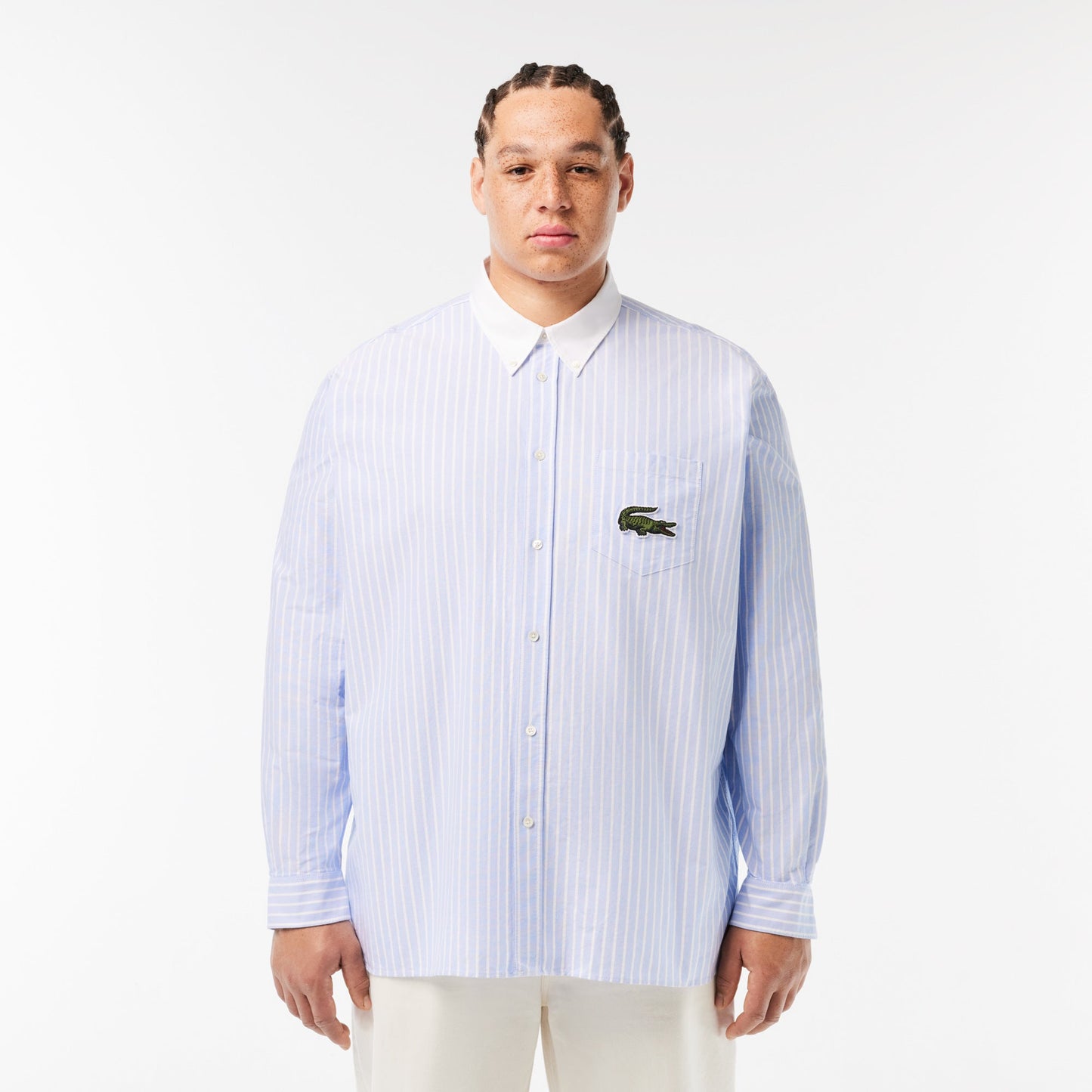 Striped Maxi Croc Contrast Collar Cotton Oxford Shirt - Lacoste Nigeria - CH7610 - 00 - E7B - M